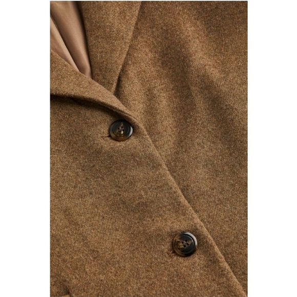 H&M Oversized Single Breasted Coat Wool Blend in Dark Beige Melange - S - Picture 6 of 16